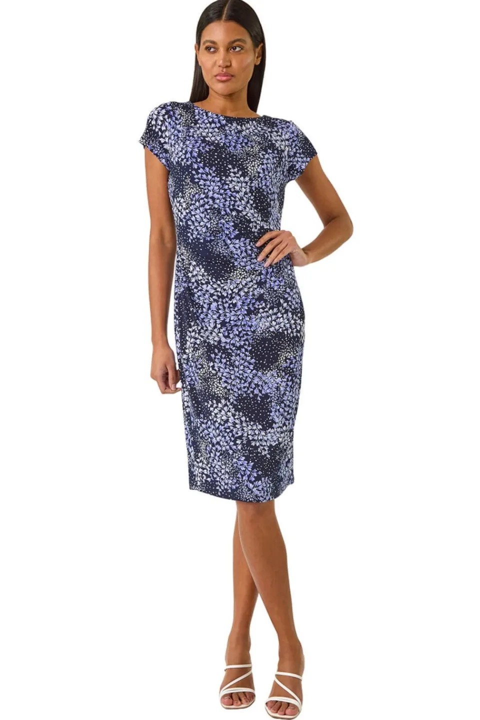 Dresses>Roman Lilac Floral Stretch Gathered Shift Dress
