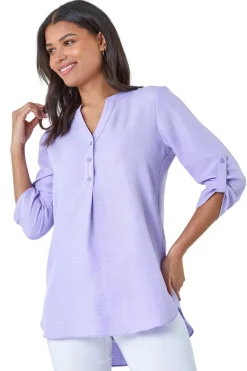 Tops>Roman Lilac Longline Button V Neck Tunic Top