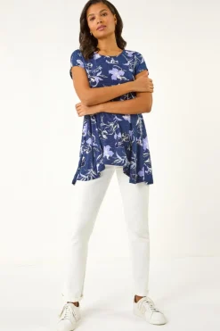 Tops>Roman Lilac Textured Floral Print Tunic Top