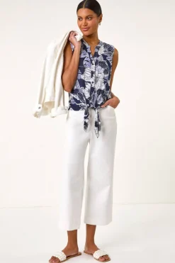 Tops>Roman Lilac Textured Floral Tie Blouse