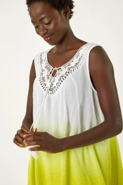Tops>Roman Lime Cotton Lace Detail Ombre Vest Top