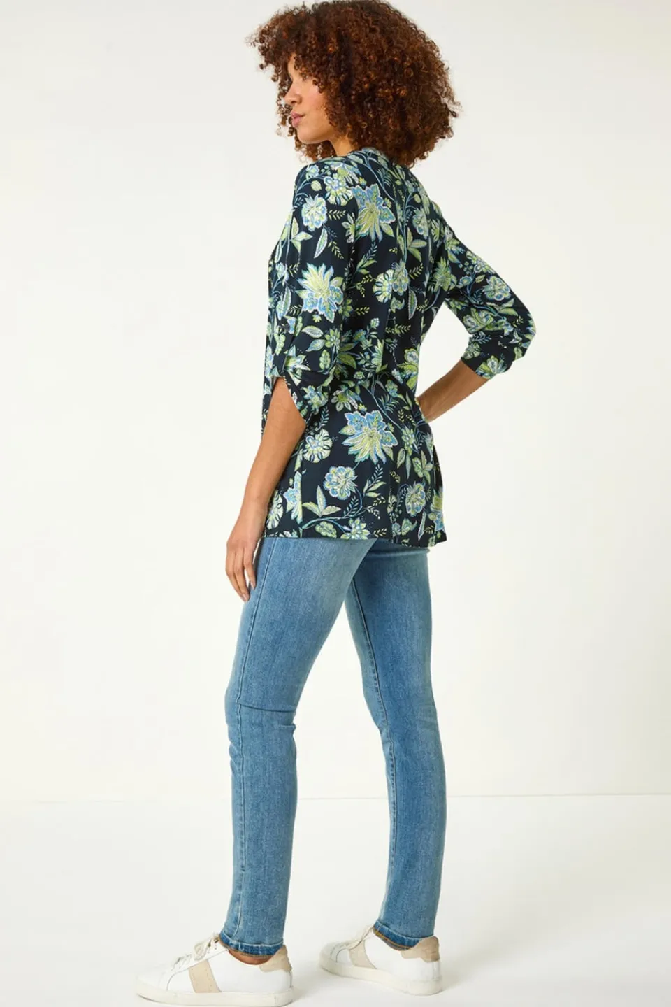 Tops>Roman Lime Floral Print Pintuck Shirt