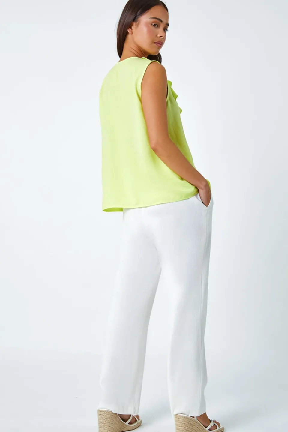 Tops>Roman Lime Petite Frill Front Vest Top