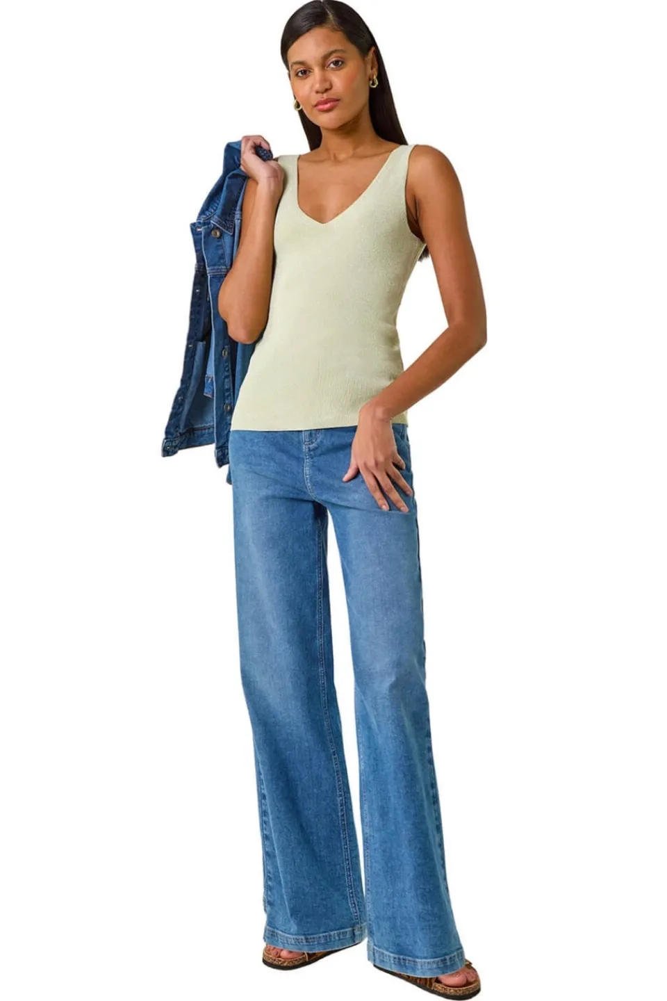 Knitwear>Roman Lime Shimmer V Neck Knitted Vest