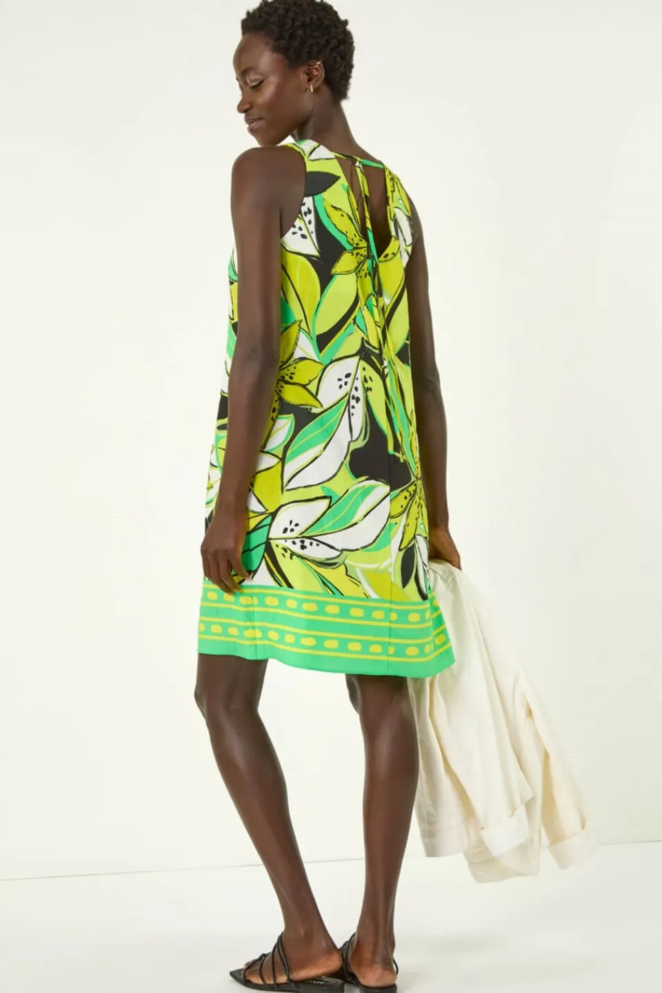 Dresses>Roman Lime Tropical Leaf Border Shift Dress