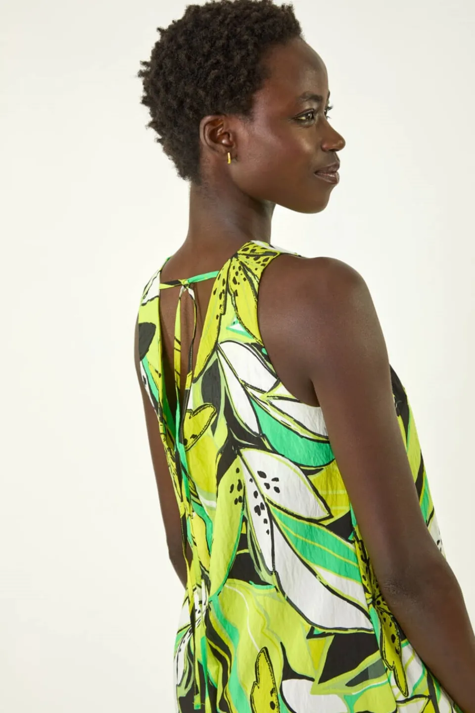 Dresses>Roman Lime Tropical Leaf Border Shift Dress