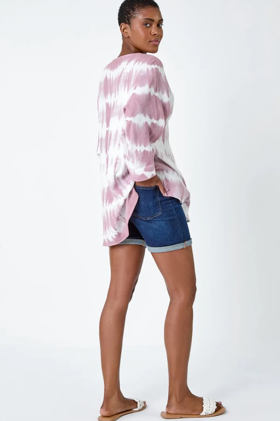 Tops>Roman Mauve Tie Dye Print V-Neck Tunic Top