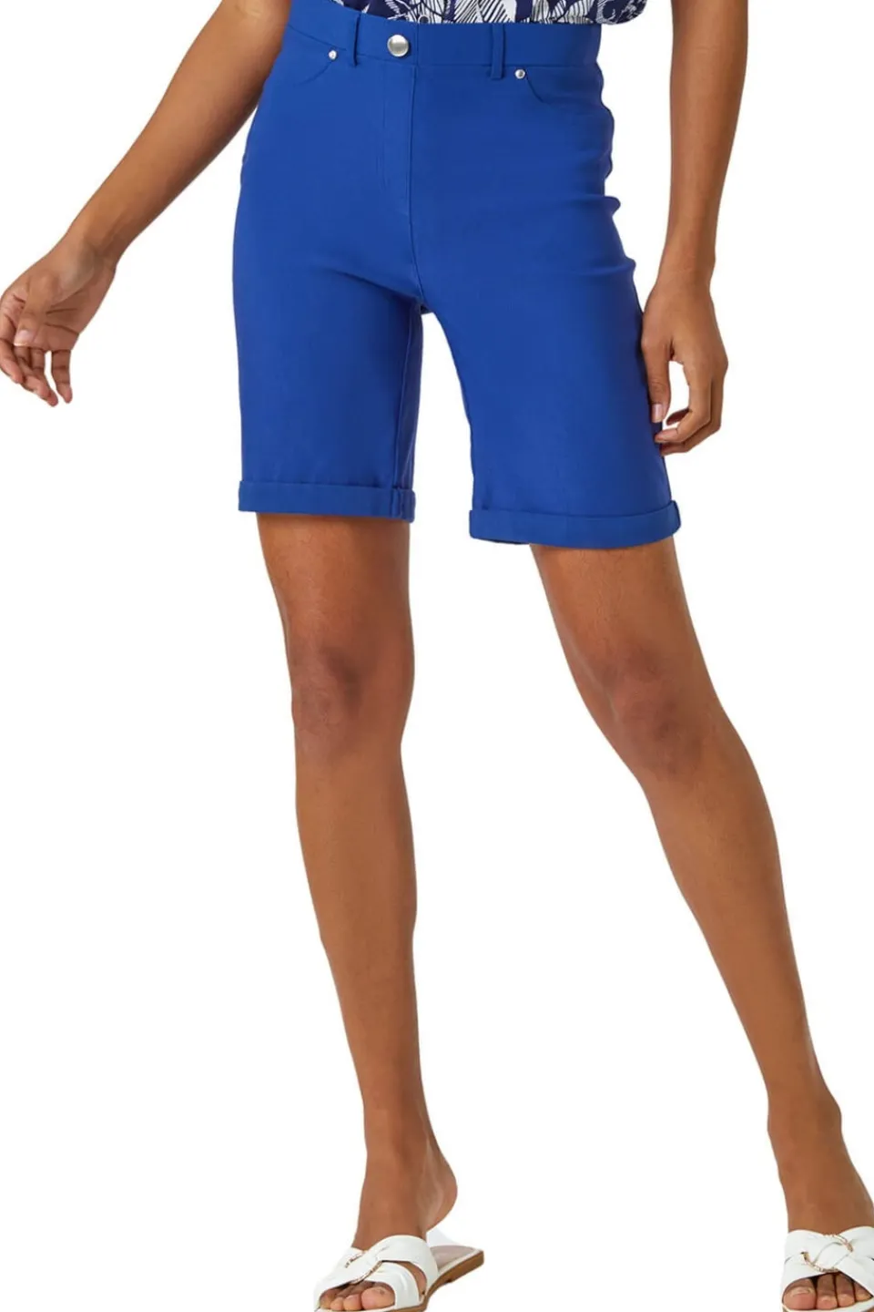 Shorts>Roman Midnight Blue Elastic Waist Turn Up Stretch Shorts