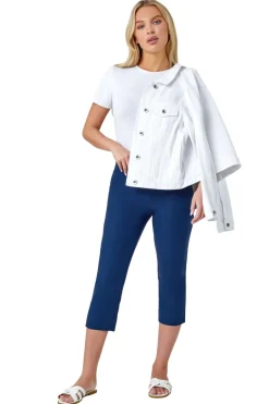 Trousers>Roman Midnight Blue Petite Cropped Stretch Trousers MidnightBlue