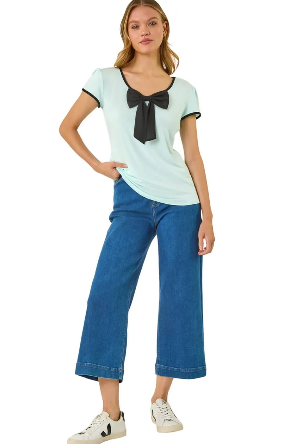 T-Shirts>Roman Mint Bow Front Stretch Top