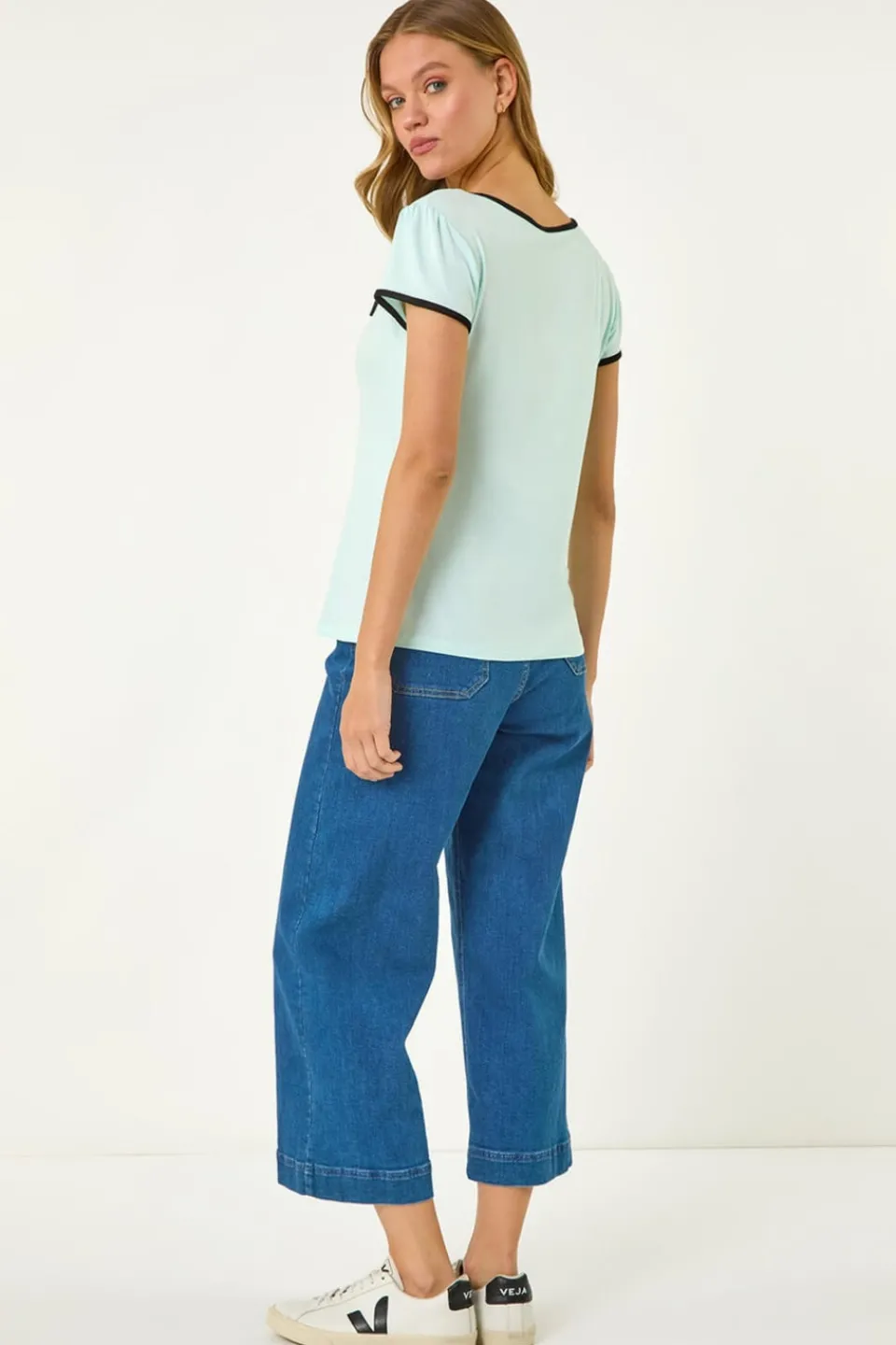 T-Shirts>Roman Mint Bow Front Stretch Top