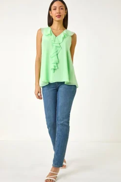 Tops>Roman Mint Chiffon Ruffle Vest Top