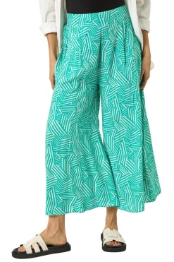 Trousers>Roman Mint Geometric Print Cullotte Trousers