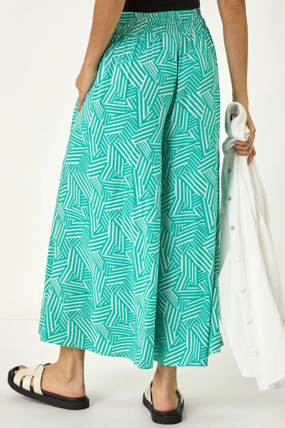 Trousers>Roman Mint Geometric Print Cullotte Trousers
