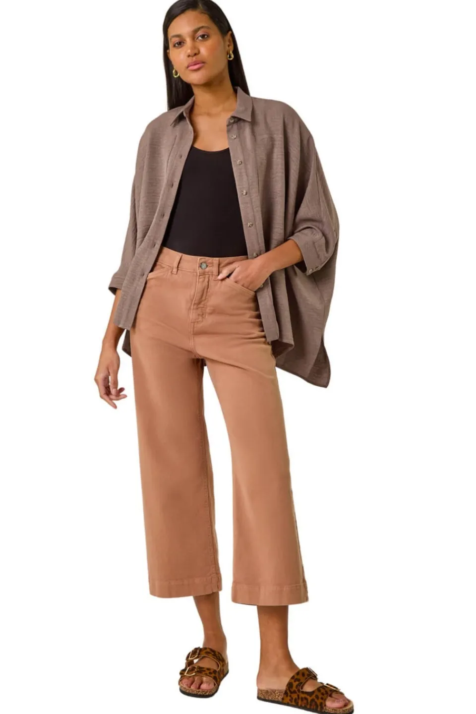 Tops>Roman Mocha Boxy Relaxed Blouse