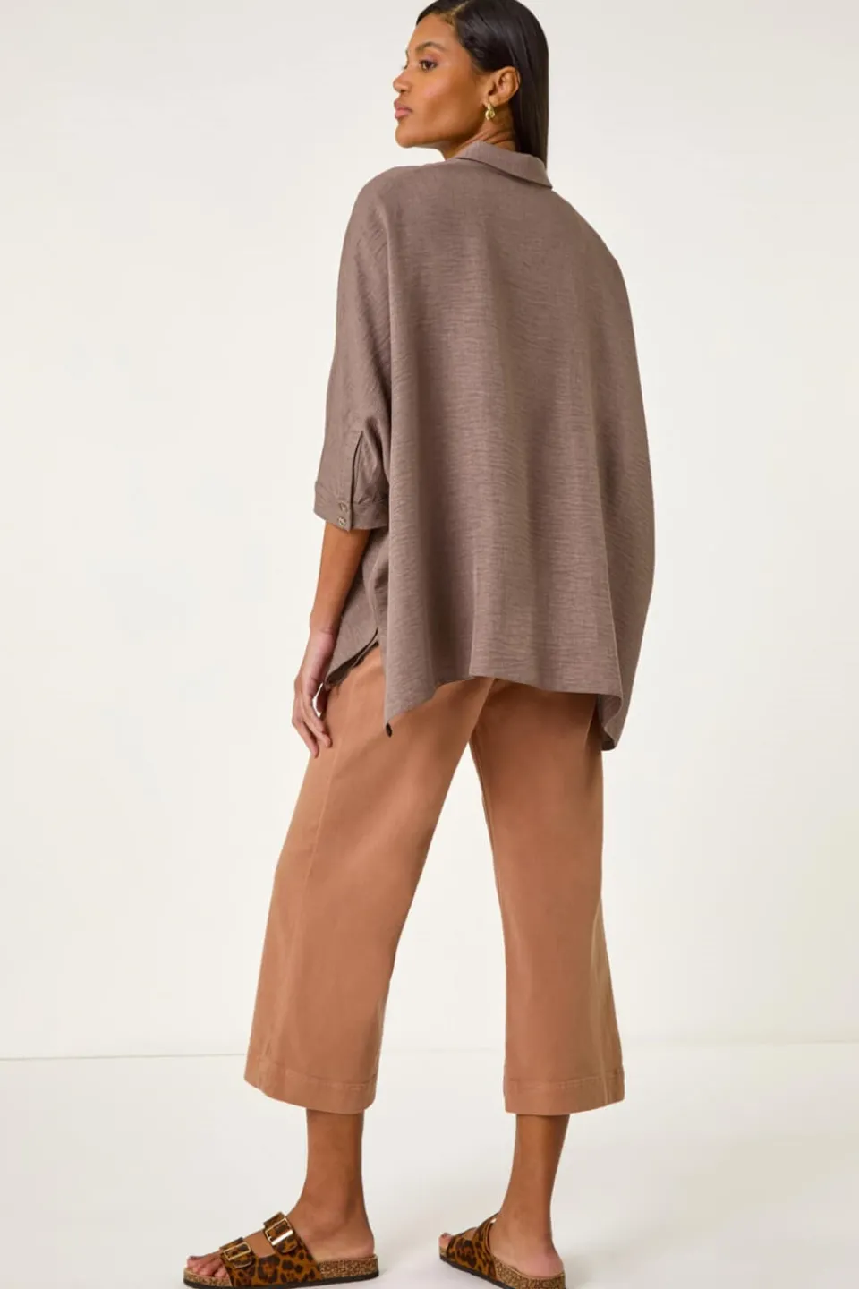 Tops>Roman Mocha Boxy Relaxed Blouse