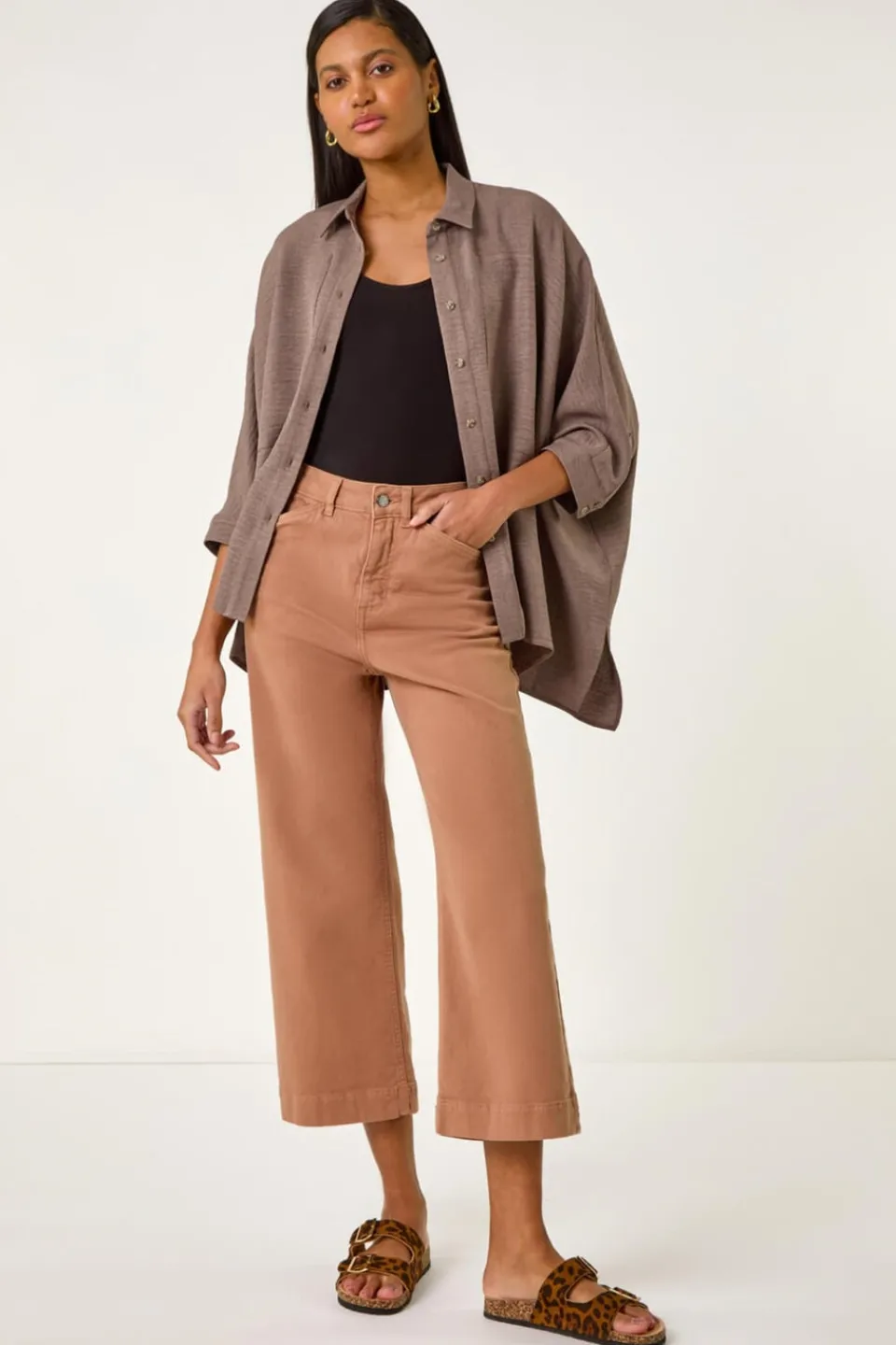 Tops>Roman Mocha Boxy Relaxed Blouse