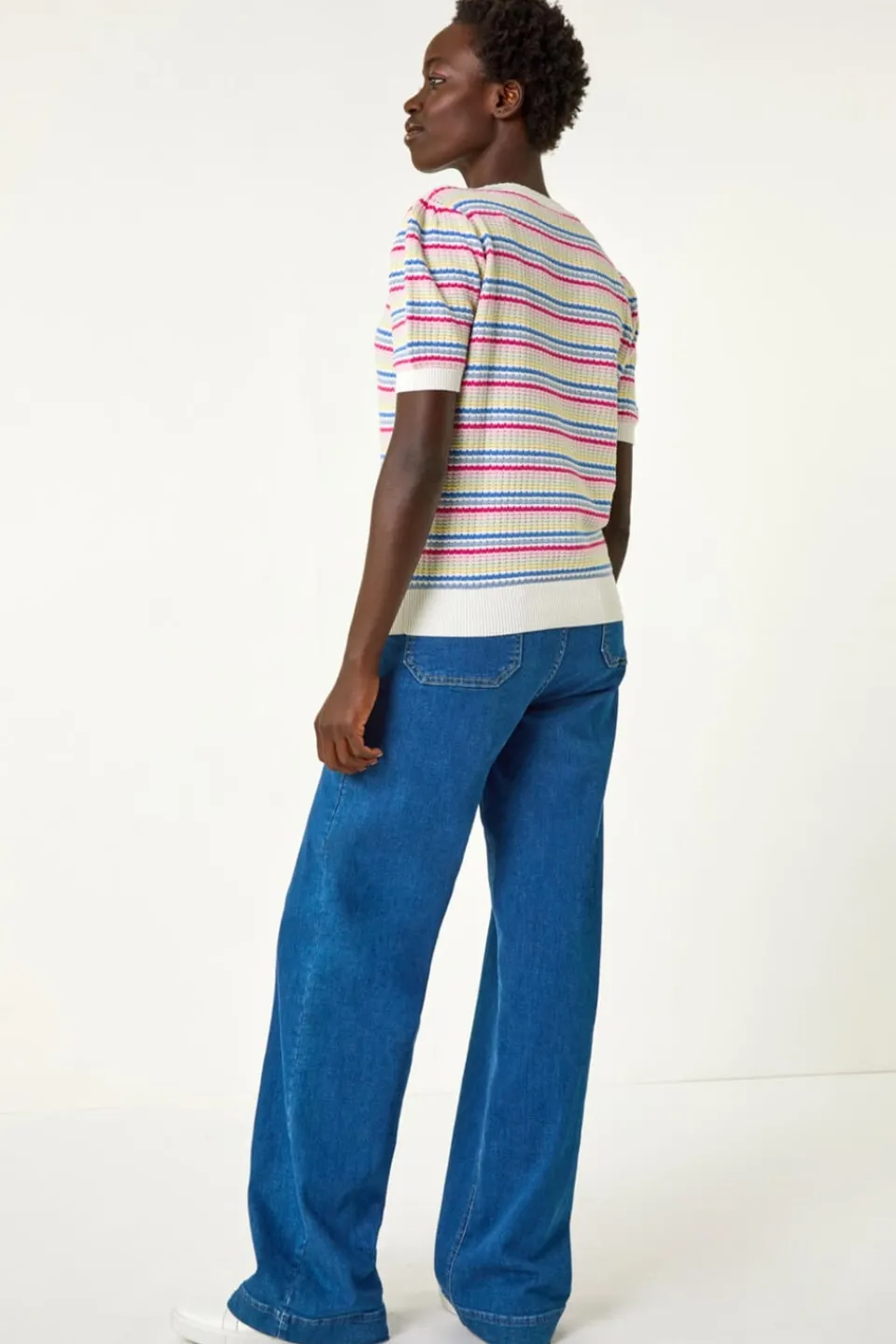 Tops>Roman Multi Scallop Edge Stripe Knit Top