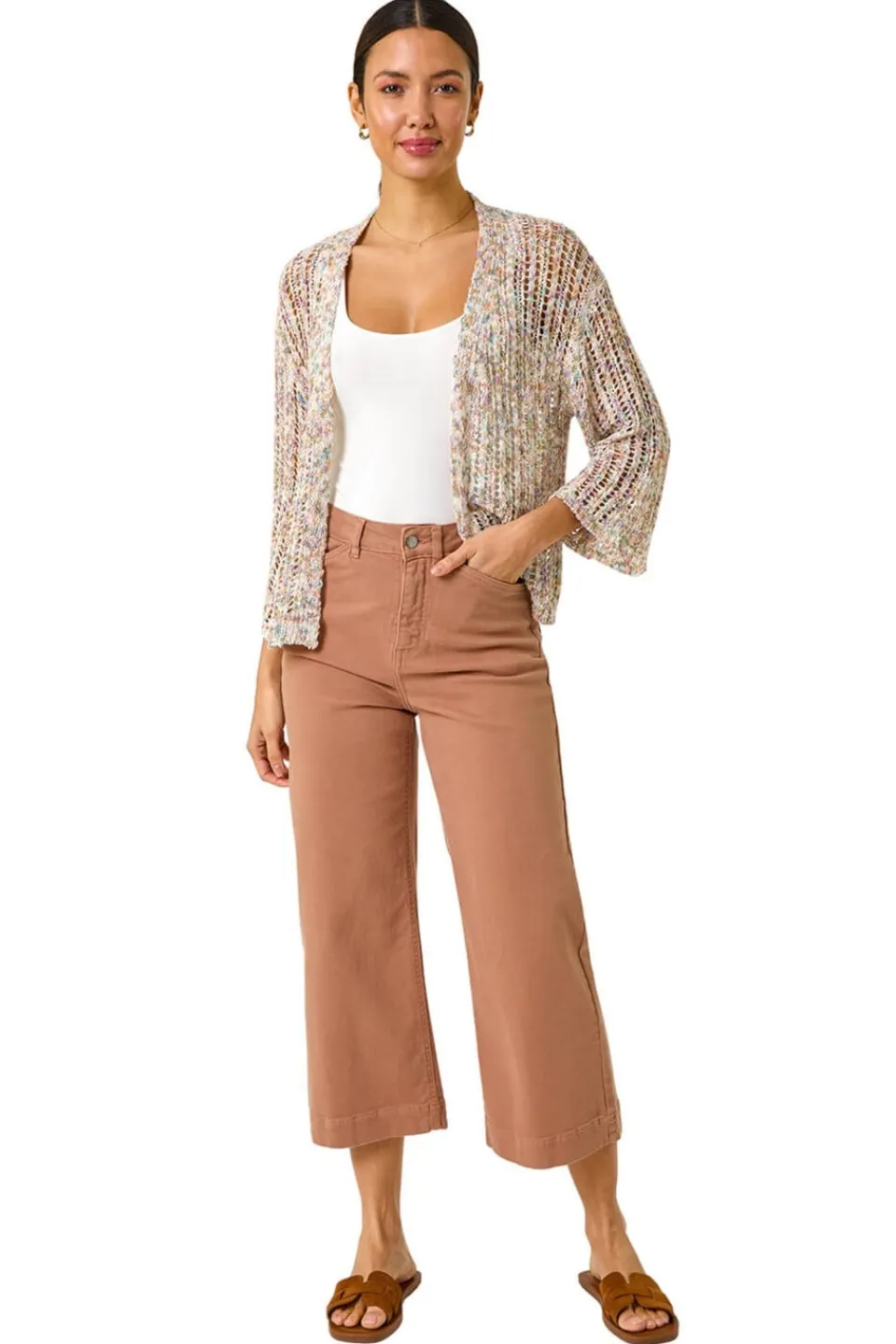 Tops>Roman Multi Stitch Detail Knit Cardigan