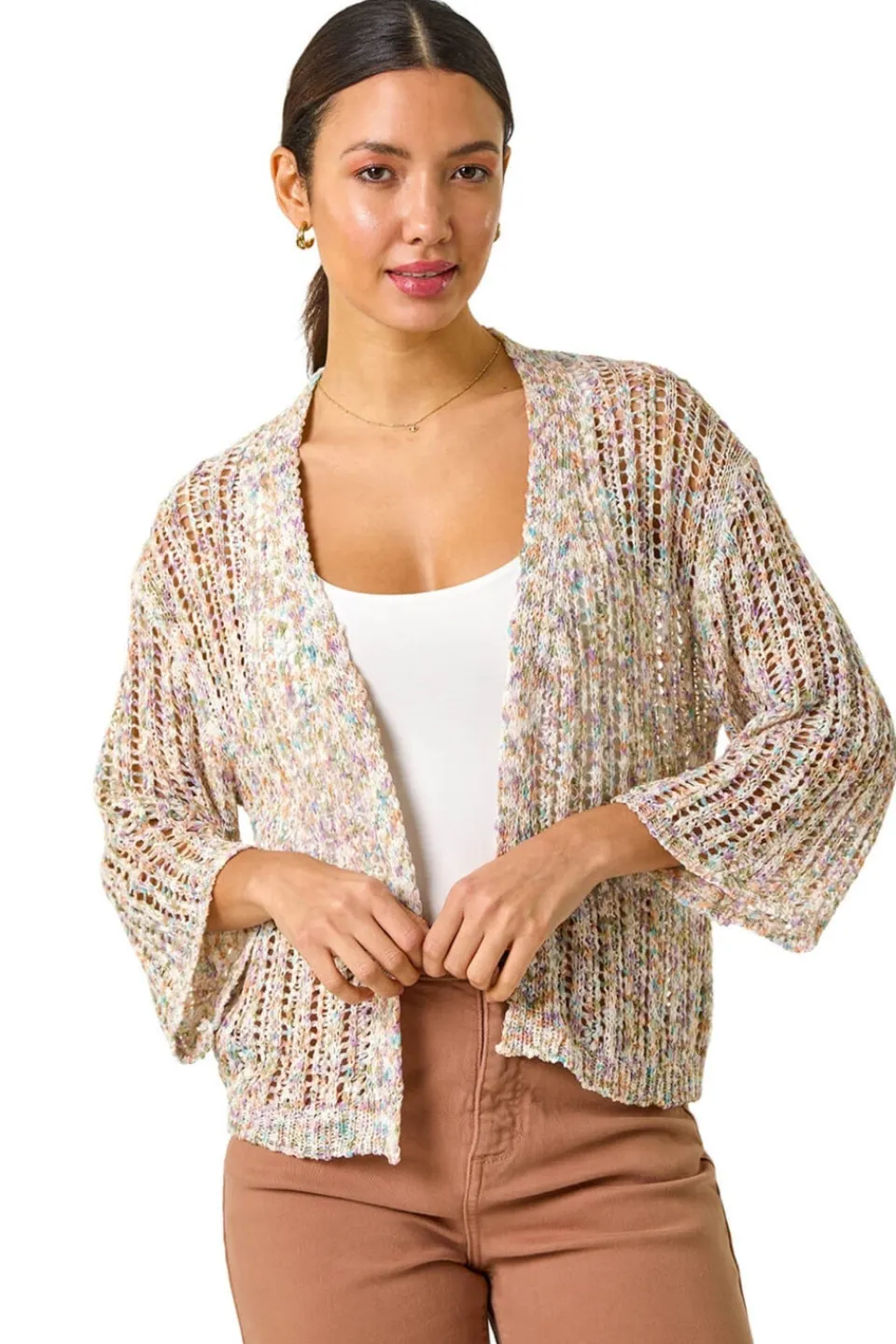 Tops>Roman Multi Stitch Detail Knit Cardigan