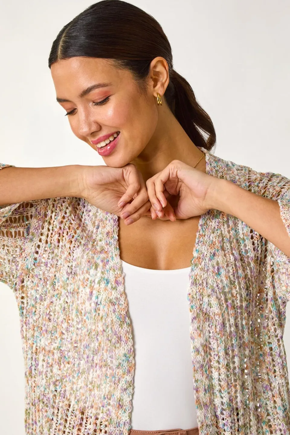 Tops>Roman Multi Stitch Detail Knit Cardigan