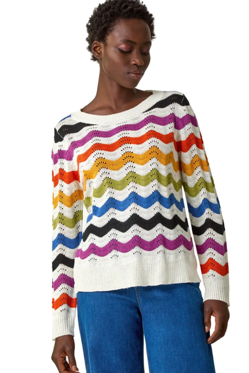 Tops>Roman Multi Striped Wave Knit Jumper