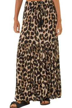 Skirts>Roman Natural Animal Print Tiered Maxi Skirt