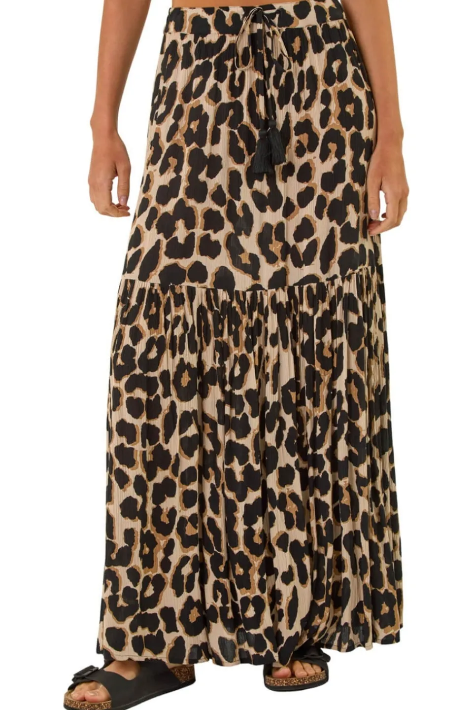 Skirts>Roman Natural Animal Print Tiered Maxi Skirt