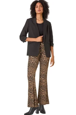 Trousers>Roman Natural Animal Print Flare Stretch Trouser