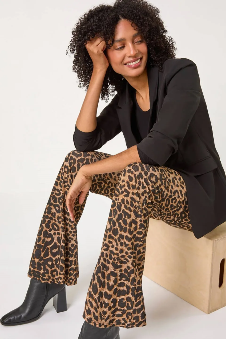 Trousers>Roman Natural Animal Print Flare Stretch Trouser