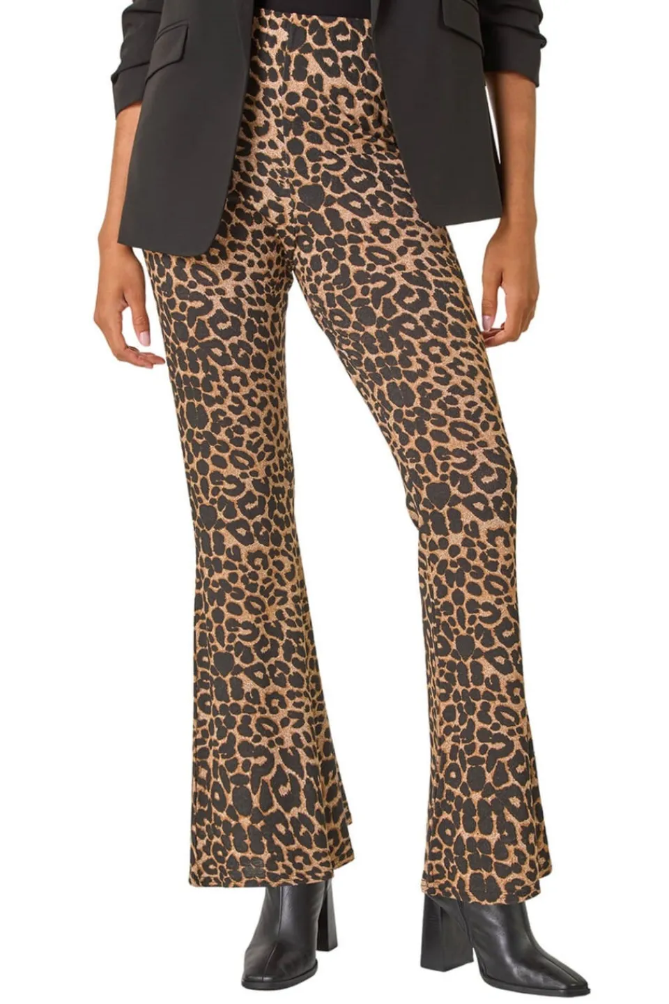 Trousers>Roman Natural Animal Print Flare Stretch Trouser