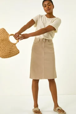 Skirts>Roman Natural Cotton Denim Stretch A line Skirt