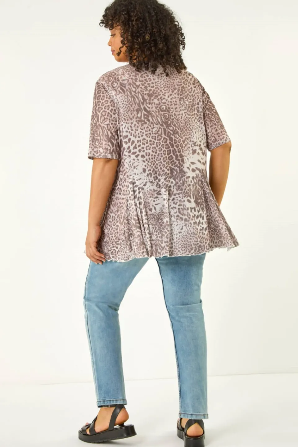 T-Shirts>Roman Natural Curve Animal Print Hanky Hem Top