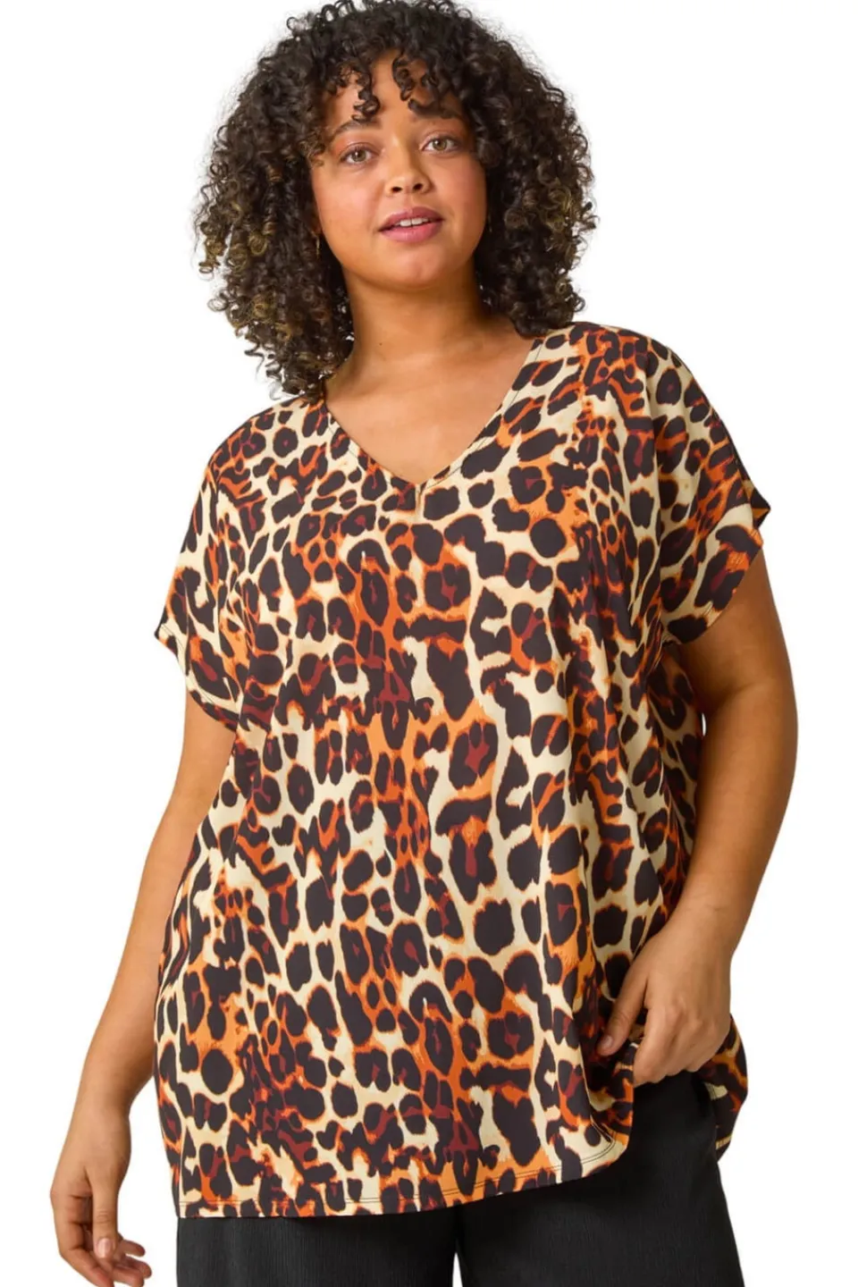 Tops>Roman Natural Curve Animal Print Woven Top