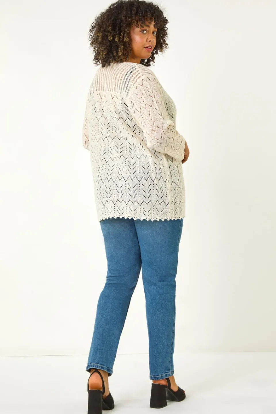 Tops>Roman Natural Curve Crochet Tie Front Cardigan