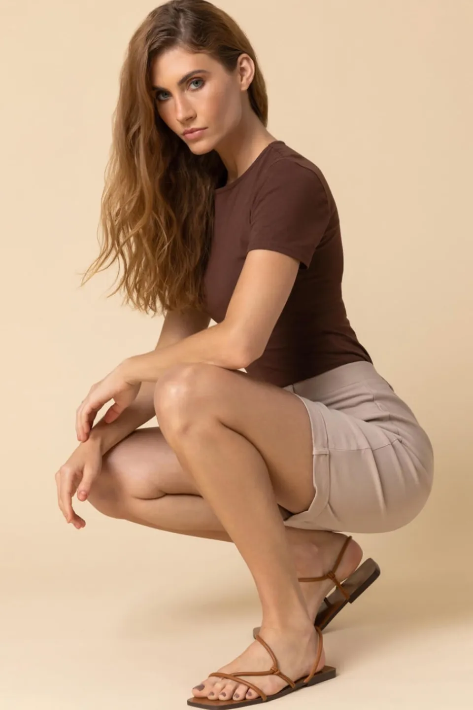 Shorts>Roman Elastic Waist Turn Up Stretch Shorts Natural