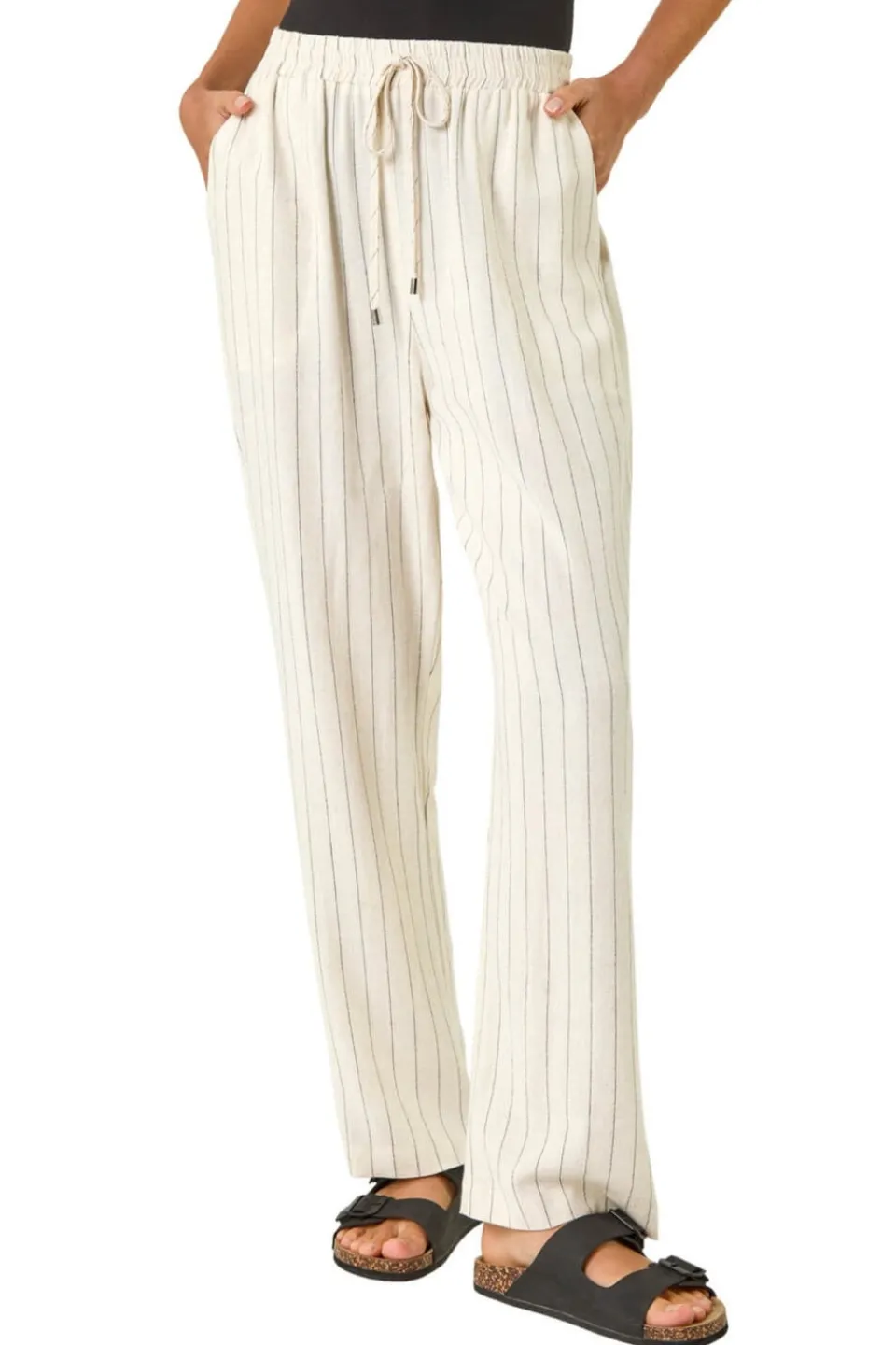 Trousers>Roman Natural Full Length Linen Mix Trouser