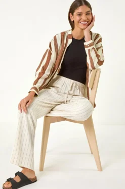 Trousers>Roman Natural Full Length Linen Mix Trouser