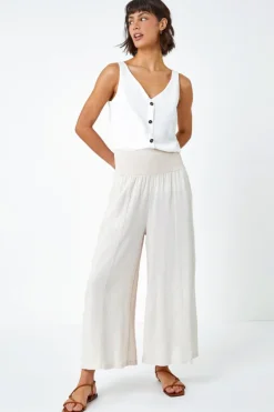 Trousers>Roman  Linen Blend Stretch Waist Culottes Natural