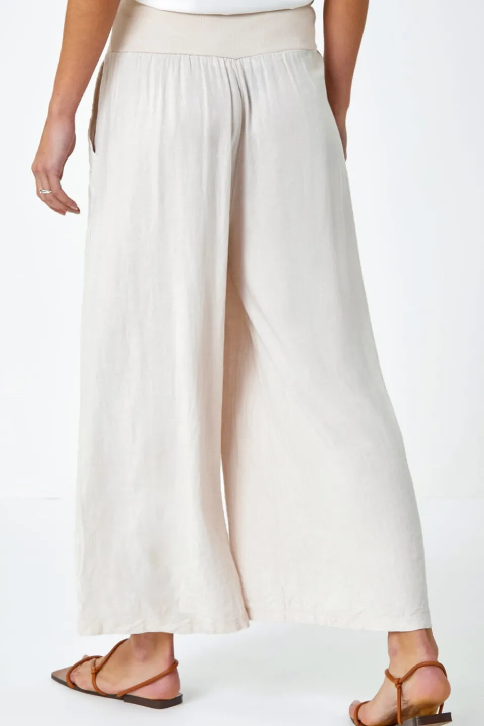 Trousers>Roman Linen Blend Stretch Waist Culottes Natural
