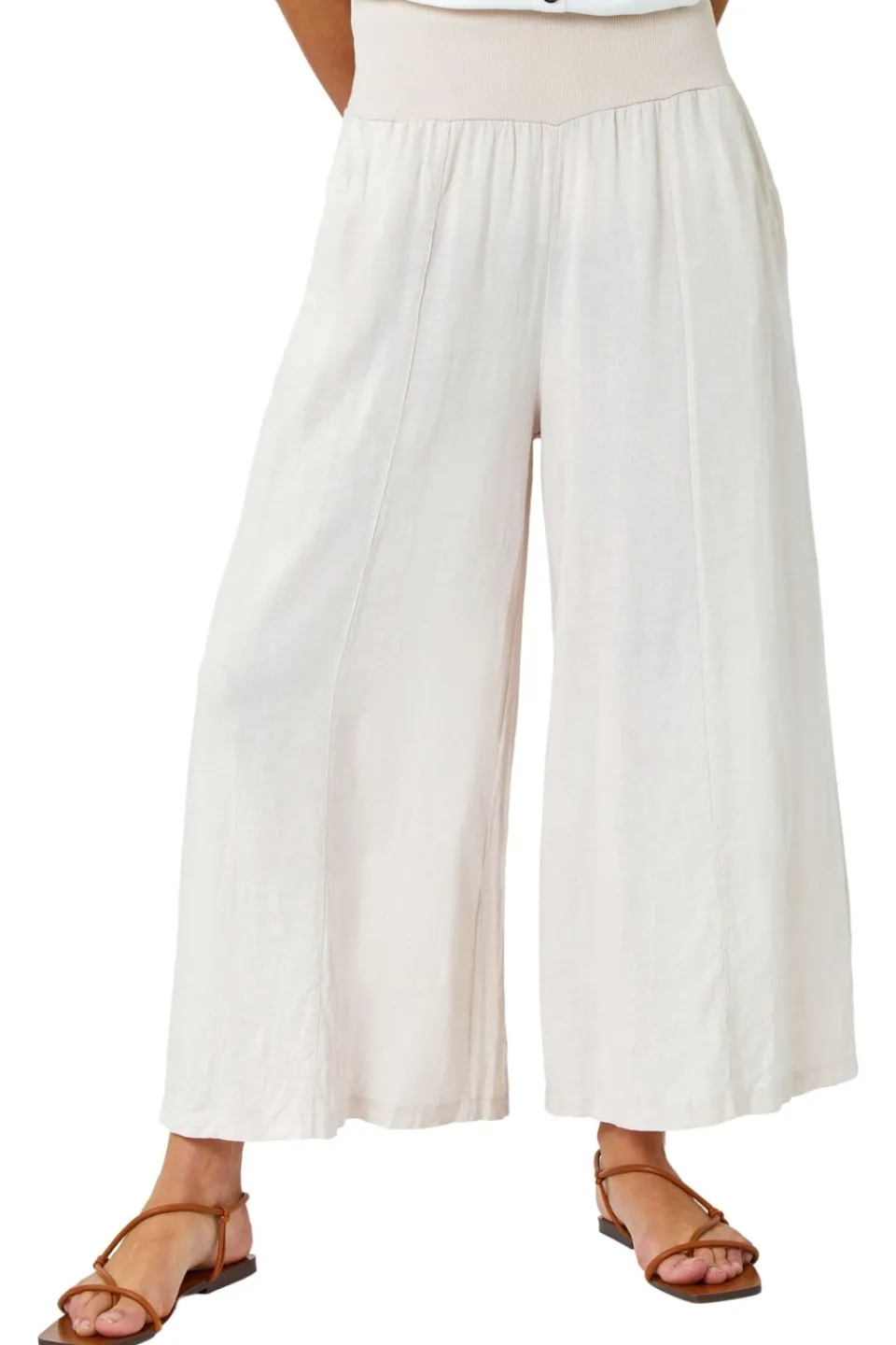 Trousers>Roman Linen Blend Stretch Waist Culottes Natural