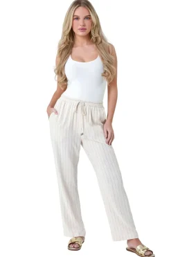 Trousers>Roman Natural Petite Linen Blend Stripe Trousers