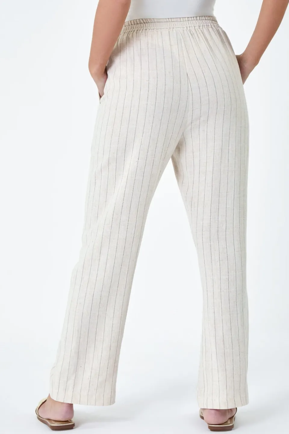 Trousers>Roman Natural Petite Linen Blend Stripe Trousers