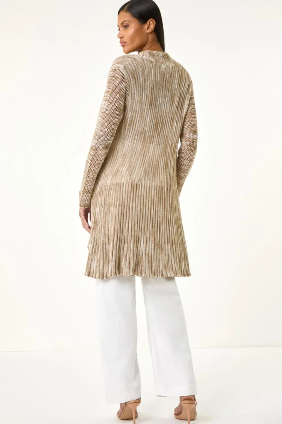 Tops>Roman Natural Pointelle Longline Cardigan