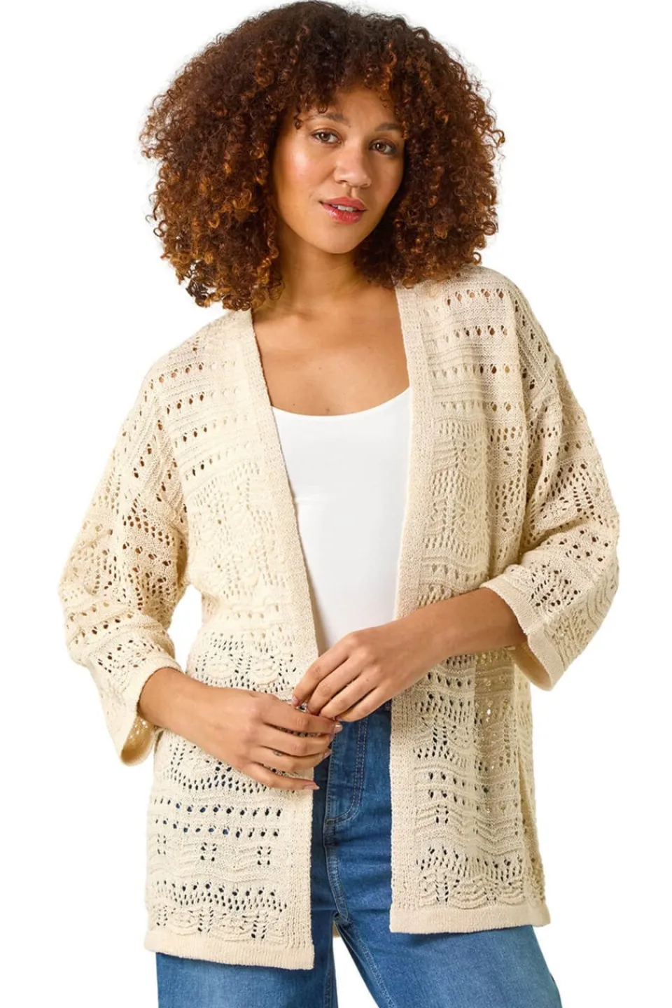 Tops>Roman Natural Stitch Detail Cardigan