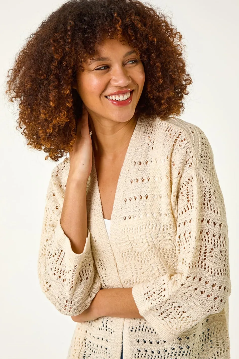 Tops>Roman Natural Stitch Detail Cardigan
