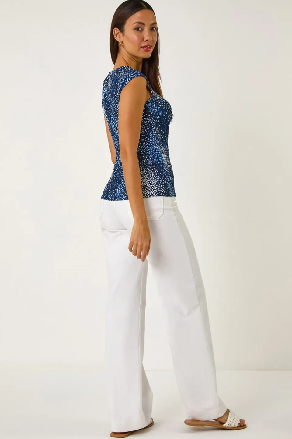 T-Shirts>Roman Navy Abstract Print Twist Front Tee