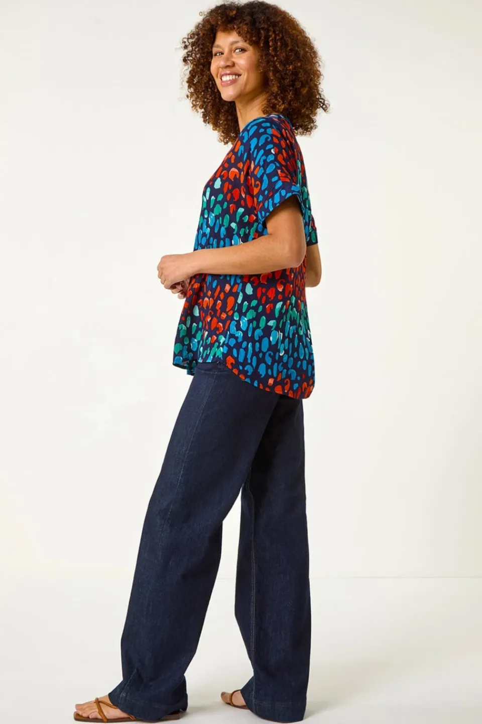 Tops>Roman Navy Abstract Spot Print Tunic