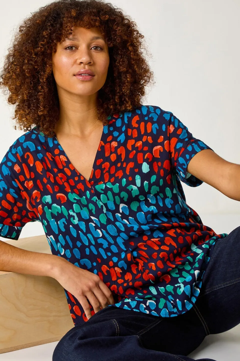 Tops>Roman Navy Abstract Spot Print Tunic