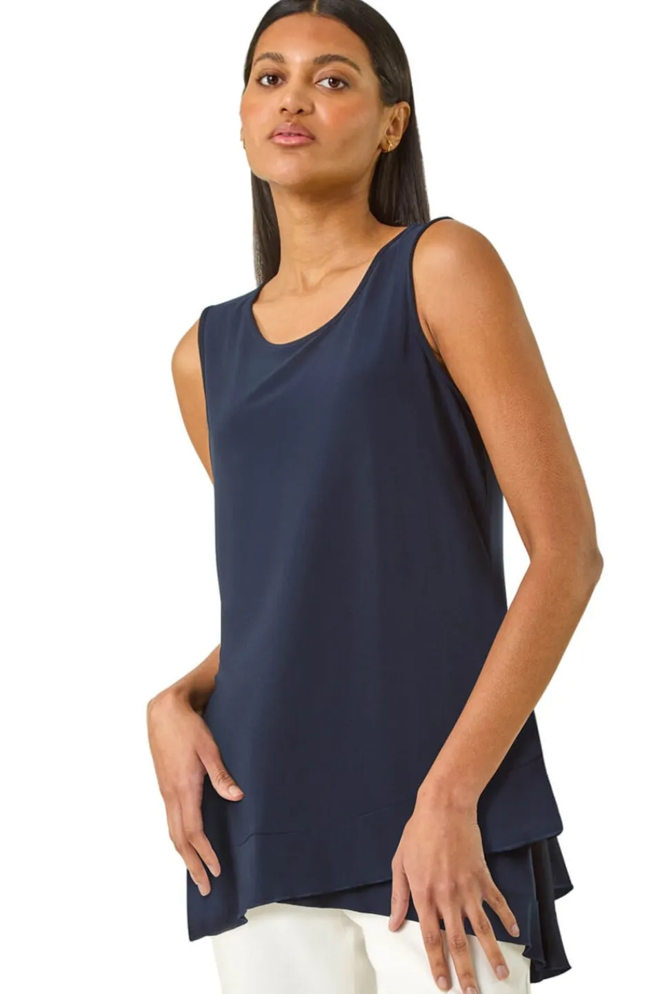 Tops>Roman Navy Asymmetric Hem Vest Top